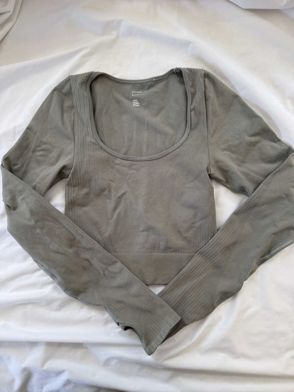 Gilly Hicks Olive Gray Scoop Neck Long Sleeve Crop Top - Small